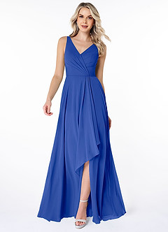 Azazie Calvi Bridesmaid Dresses Royal Blue A-Line Ruched Chiffon Dress image1