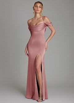 Azazie Nira Bridesmaid Dresses Dusty Rose Mermaid Corset Stretch Satin Dress image1