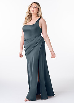Azazie Mero Bridesmaid Dresses Twilight Sheath Pleated Stretch Satin Dress image8