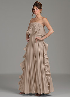 Azazie Alexia Robes de demoiselle d'honneur Robe Trapèze en Mousseline de soie Drapé Taupe image3