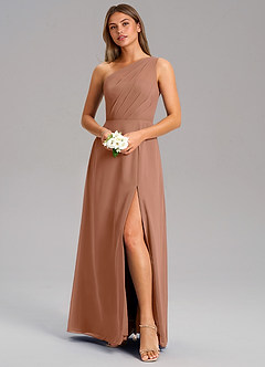 Azazie Phaedra Robes de demoiselle d'honneur Robe Trapèze en Mousseline de soie Ue épaule Bronze image4