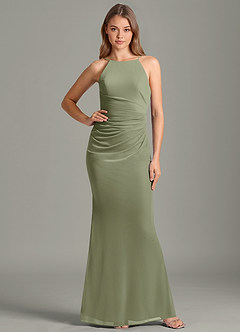 Azazie Sorcha Brautjungfernkleider Meerjungfrau-Linie Plissee Gittergewebe Kleid Pistazie image1