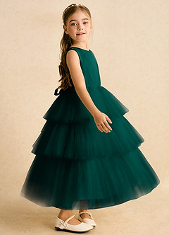 Azazie Marshmallow Blumenmädchenkleider Ballkleid Schleifen Tüll Kleid Kiefer image3