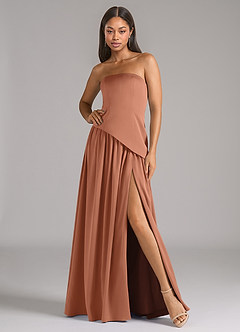 Azazie Adeline Bridesmaid Dresses Bronzer A-Line Strapless Stretch Satin Convertible Dress image1