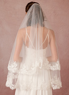 front Amelia Lace Hip Length Veil With Blusher