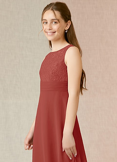 Azazie Snow Junior A-Linie Spitze Chiffon Kleid Terrakotta image5