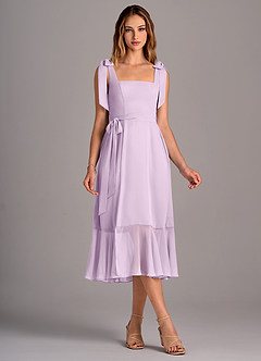 Azazie Deb Bridesmaid Dresses Frosted Lilac A-Line with Pockets Chiffon Convertible Dress image5
