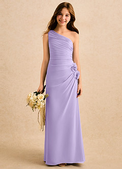 Azazie Sophie Girls Formal Robe Demoiselle D'honneur Fillette Robe Fourreau en Mousseline de soie Une épaule Lilas image1