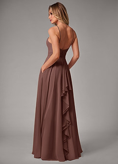 Azazie Amalia Bridesmaid Dresses Espresso A-Line Pleated Chiffon Dress image2