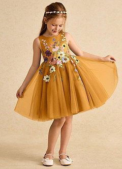 Azazie Prima Flower Girl Dresses Butterscotch A-Line Bow Tulle Dress image3