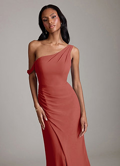 Azazie Madelyn Bridesmaid Dresses Terracotta Mermaid One Shoulder Chiffon Convertible Dress image4