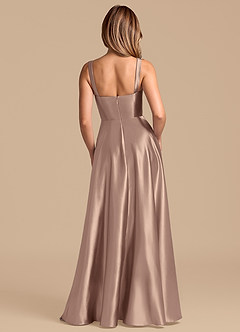 Azazie Shaude 신부 들러리 드레스 A라인 주름진 메탈릭 새틴 바닥 길이 드레스 image6