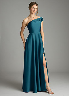 Azazie Melanie Suknie dla druhen Linia A Zza ramienia Satyna elastyczna Do ziemi Sukienka image5