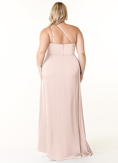 Azazie Maron Bridesmaid Dresses Blushing Pink A-Line One Shoulder Stretch Satin Dress image8