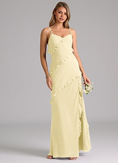 Azazie Nancie Robes de demoiselle d'honneur Robe Sirène en Mousseline de soie Rayé Sorbet Citron image4