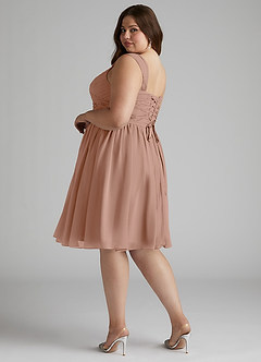 Azazie Angie Robes de demoiselle d'honneur Robe Trapèze en Mousseline de soie Corset Champagne Rosé image12