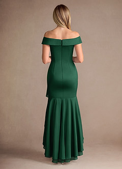 Azazie Billings Mother of the Bride Dresses Dark Green Mermaid Off the Shoulder Stretch Satin Dress image4