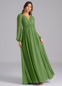 Azazie Palerma Bridesmaid Dresses Basil A-Line Long Sleeve Chiffon Dress image4
