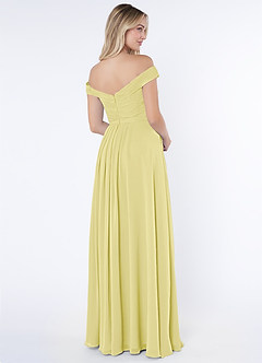Azazie Audrianna Bridesmaid Dresses Lemon Sorbet A-Line Off-The-Shoulder Gathered Chiffon Convertible Dress image4