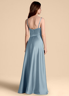 Azazie Prisha Junior Jurk van Stretch Satijn met A-Lijn Geplooid Stoffig Blauw image2