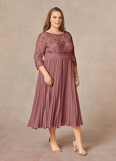 Azazie Tutu Mother of the Bride Dresses Desert Rose A-Line Boatneck Lace Chiffon Dress image10