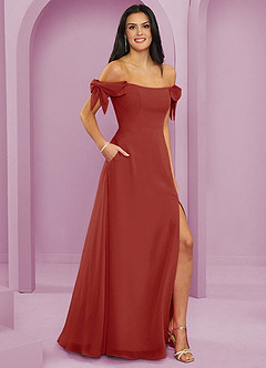 Barbie ♥ Azazie Bridesmaid Dresses Terracotta A-Line Off the Shoulder Chiffon Convertible Dress image4