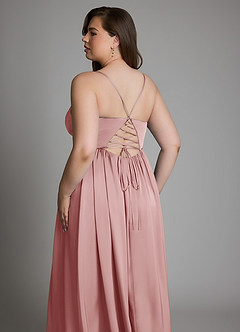 Azazie Aaida Vestidos de damas de honor Vestido Rosa Polvorienta de Satén Elástico de Línea A con Corsé image12