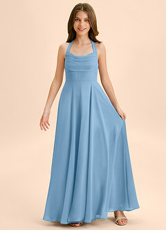 Azazie Kady Junior Steel Blue A-Line Sweetheart Neckline Chiffon Dress image3