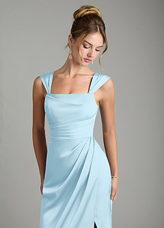 Azazie Filippa Bridesmaid Dresses Sky Blue A-Line Pleated Stretch Satin Dress image3