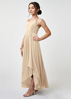 Azazie Collette Junior Champagne A-Line Ruched Chiffon Dress image3
