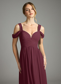 Azazie Lianne Bridesmaid Dresses Cabernet A-Line Off the Shoulder Chiffon Dress image3