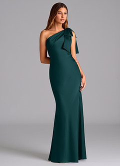 Azazie Yuanna 신부 들러리 드레스 인어 한쪽 어깨 스트레치 새틴 바닥 길이 드레스 image5