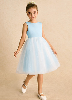 Azazie Esme Flower Girl Dresses Sky Blue Ball-Gown Bow Tulle Dress image3