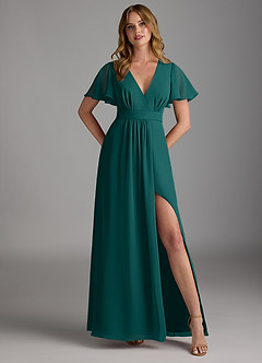 Azazie Zaniah Bridesmaid Dresses Peacock A-Line Chiffon Dress image1