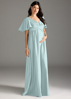 Azazie Verna vestidos de dama de honor de maternidad Vestido de Corte En A Volante Hasta el suelo Satén Elástico image4