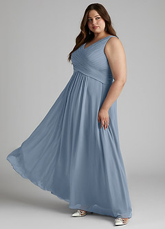 Azazie Flora Bridesmaid Dresses Dusty Blue A-Line Pleated Chiffon Dress image12