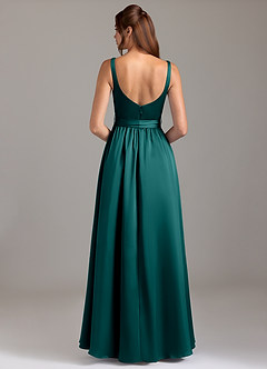 Azazie Elliott Bridesmaid Dresses Peacock A-Line with Pockets Stretch Satin Dress image6