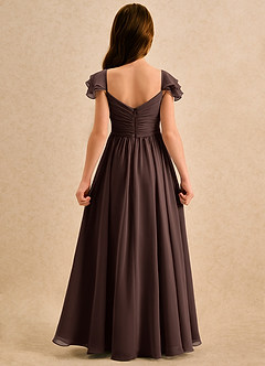 Azazie Meimei Girls Formal Robe Demoiselle D'honneur Fillette Robe Trapèze en Mousseline de soie Plissée Ganache image2