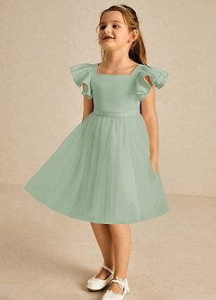 Azazie Kaeya Flower Girl Dresses Agave A-Line Bow Tulle Dress image4