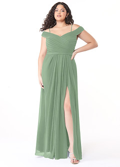 Azazie Audrianna Vestidos de damas de honor Vestido de Matcha de Gasa de Corte en A Convertible con Hombros descubiertos image7