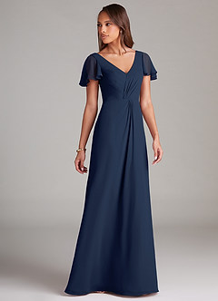 Azazie Soren Bridesmaid Dresses Dark Navy A-Line Ruched Chiffon Dress image4