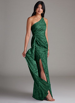 Azazie Mika Bridesmaid Dresses Dark Green Sheath One Shoulder Floral Burnout Dress image2