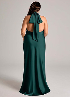 Azazie Velli Bridesmaid Dresses Pine Mermaid High Neck Stretch Satin Dress image7
