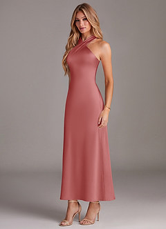 Azazie Doretta 신부 들러리 드레스 인어 주름진 스트레치 새틴 발목 길이 드레스 image4