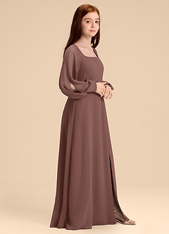 Azazie Bondi Junior Abito A-Line in Chiffon Blusa Espresso image3