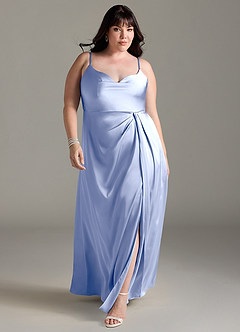 Azazie Brielle Bridesmaid Dresses Ice A-Line Cowl Spaghetti Straps Stretch Satin Dress image8
