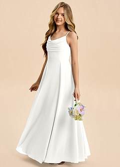 Azazie Gia Junior A-Linie Plissee Chiffon Kleid Weiß image3