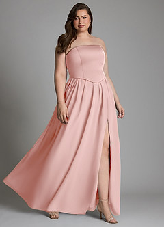 Azazie Cadence Robes de demoiselle d'honneur Robe Trapèze Convertible en Satin extensible Corset Rose Poudré image15