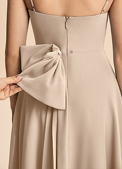 Azazie Bear Junior Jurk van Chiffon met A-Lijn Geplooid Taupe image8