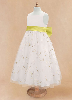 Azazie Pollie Flower Girl Dresses Ivory Canary A-Line Bow Tulle Dress image13